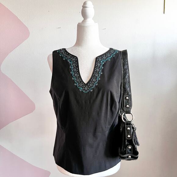 Vintage Ann Taylor Embroidered Tank Top Y2K Cottagecore Retro Sz 8 - Picture 1 of 6